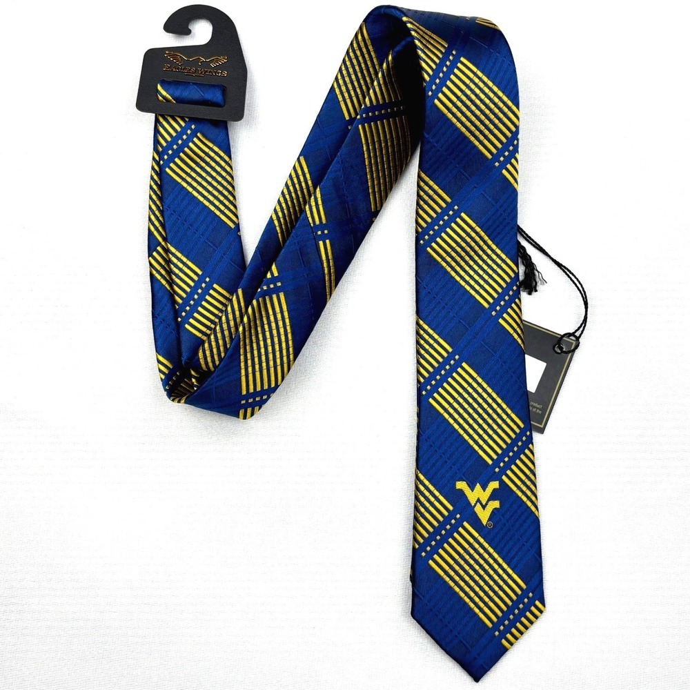 Eagles Wings NWT Mens West Virginia Mountaineers Skinny Plaid Necktie WVU Blue